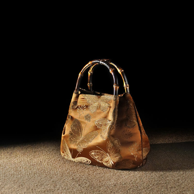 Jacquard-Tasche mit Schmetterlingsblumen und Bambusgriff | Spirituelles Accessoire