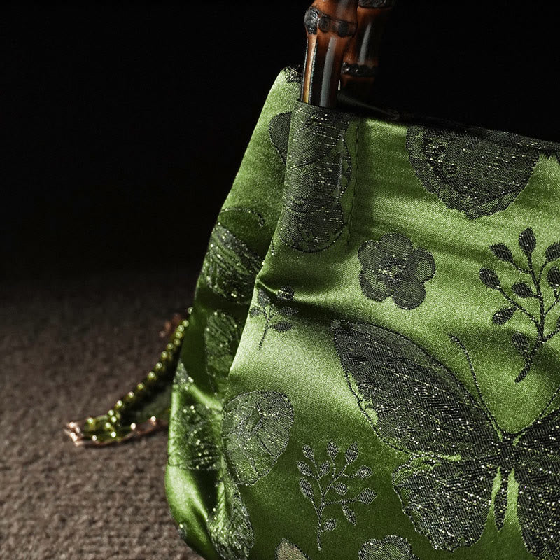 Jacquard-Tasche mit Schmetterlingsblumen und Bambusgriff | Spirituelles Accessoire