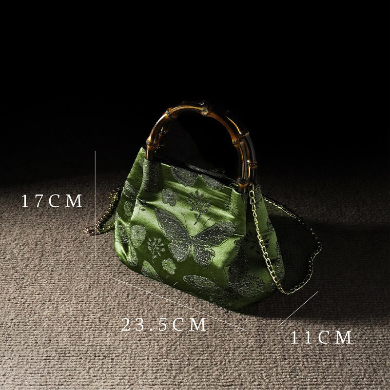 Jacquard-Tasche mit Schmetterlingsblumen und Bambusgriff | Spirituelles Accessoire