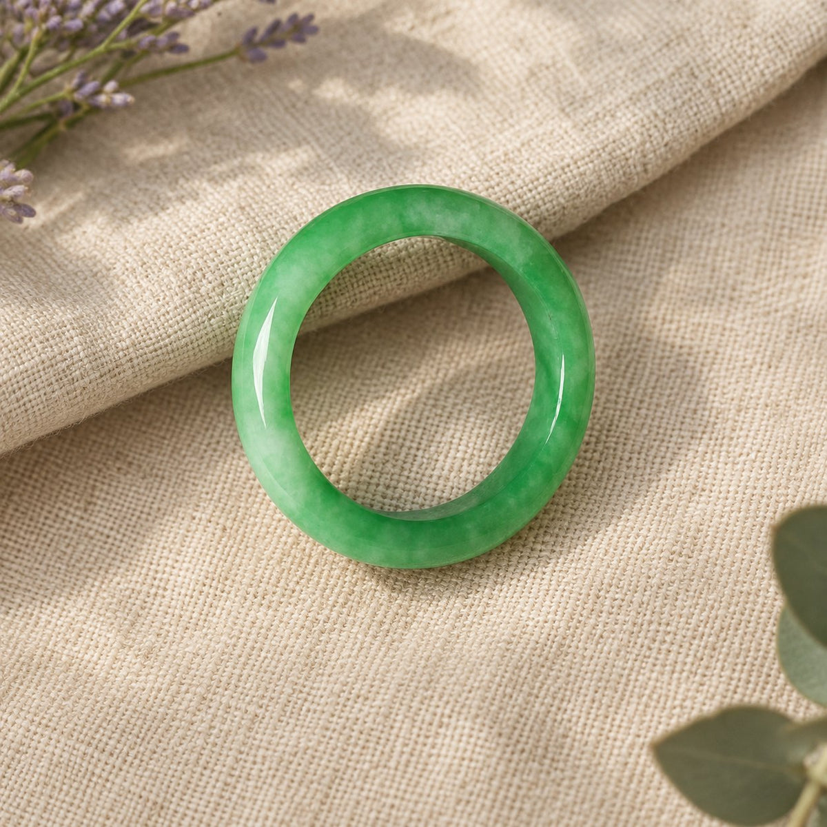 Unisex Jade Abundance Ring for Luck and Prosperity, close-up of the ring