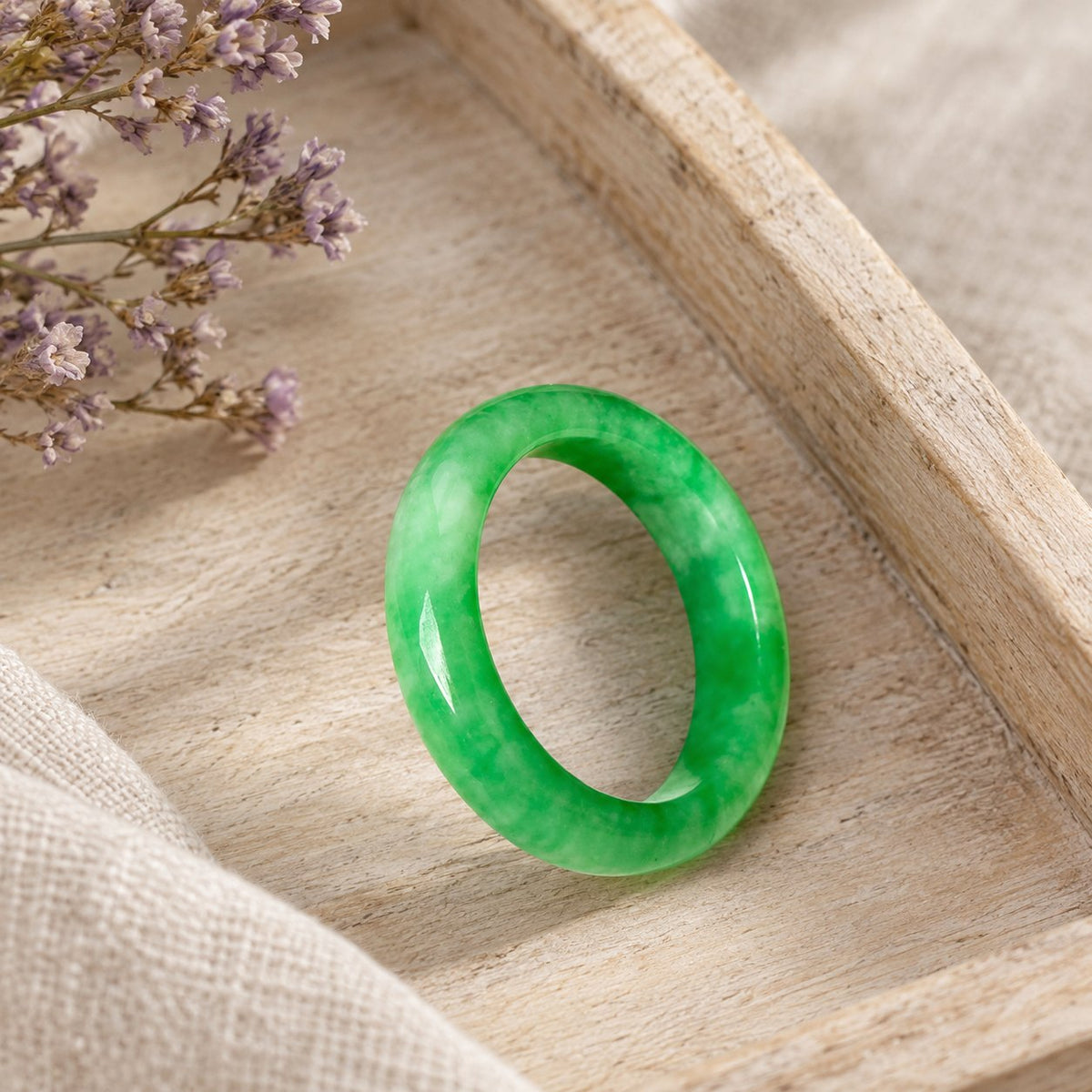 Unisex Jade Abundance Ring for Luck and Prosperity, close-up of the ring
