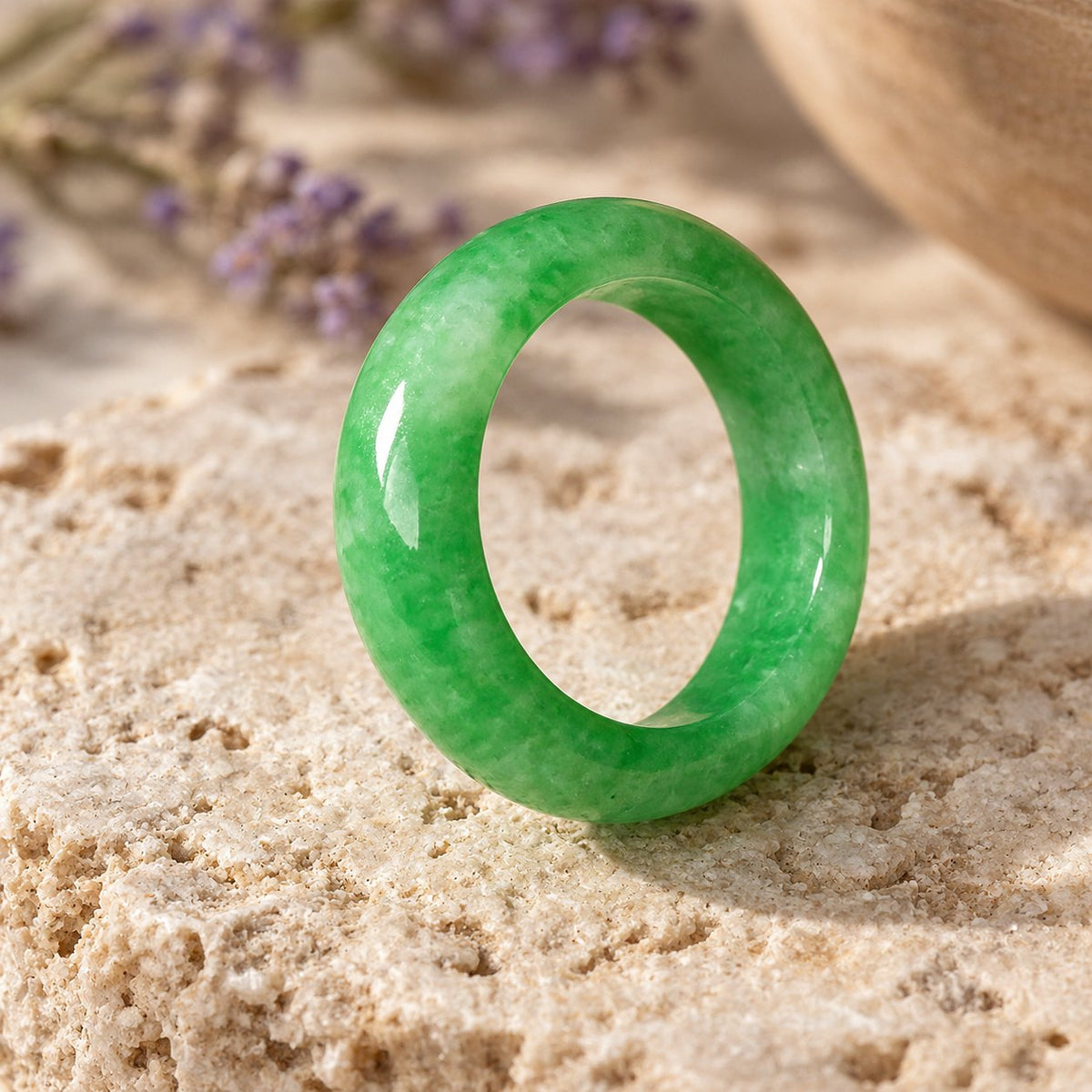 Unisex Jade Abundance Ring for Luck and Prosperity, close-up of the material and finish