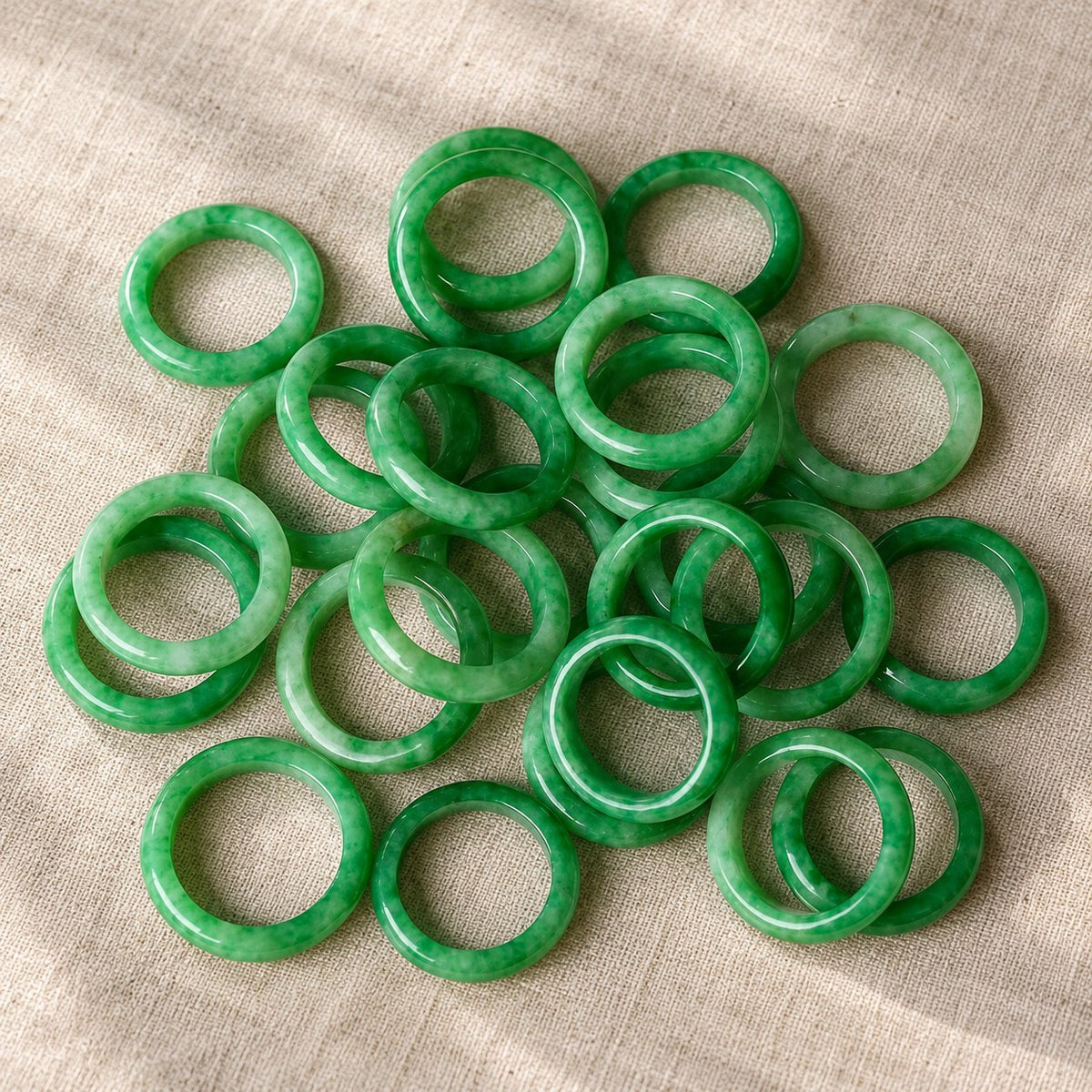 Unisex Jade Abundance Ring for Luck and Prosperity, many rings piled