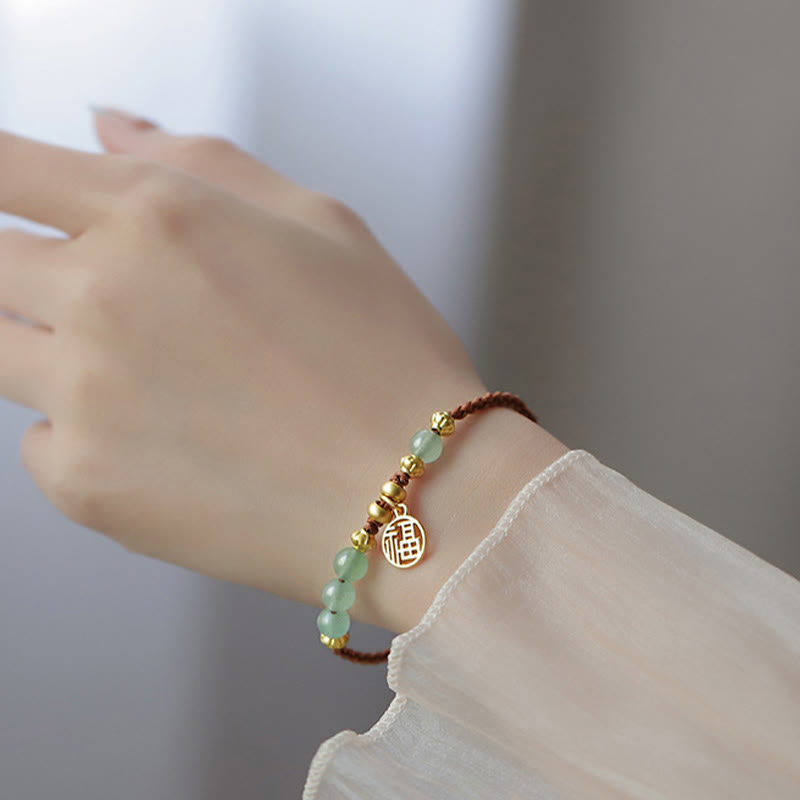Jadeperlen-Armband mit Fu-Charakter für Wohlstand und Glück