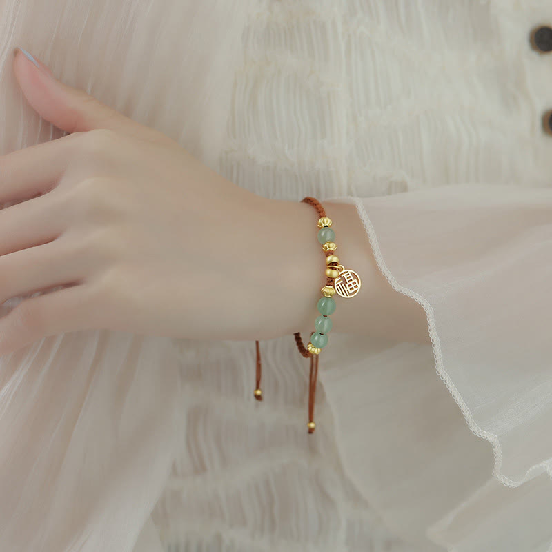 Jadeperlen-Armband mit Fu-Charakter für Wohlstand und Glück