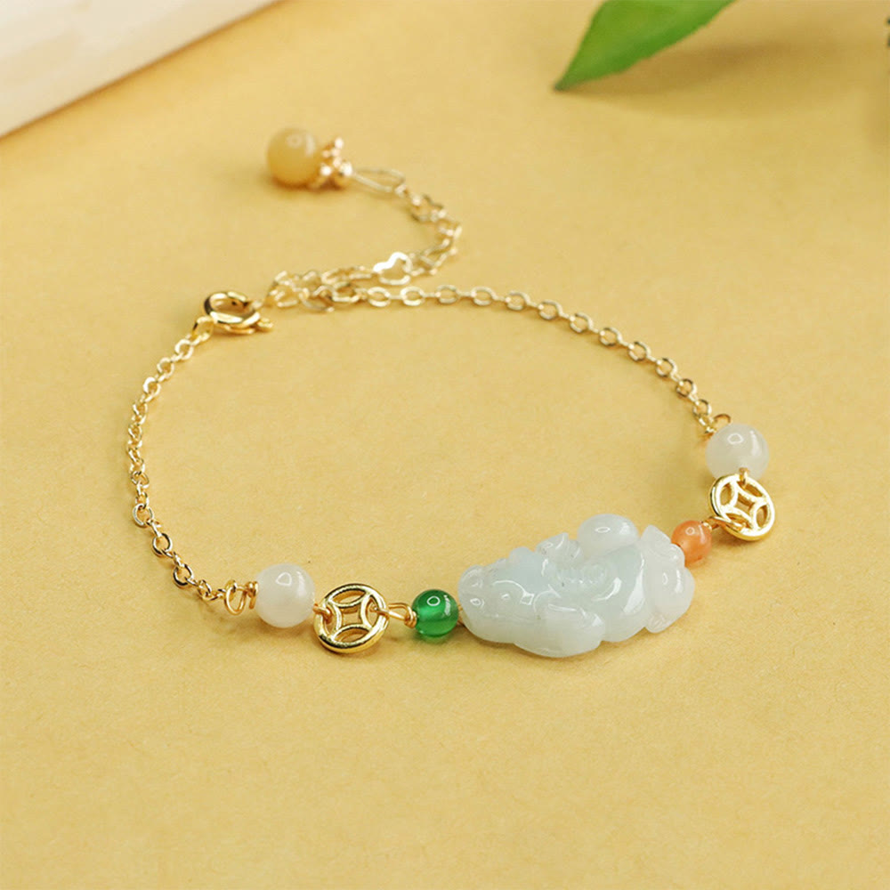 PiXiu-Armband aus Jade und Kupfer mit verstellbarem Handgelenk von 14–20 cm