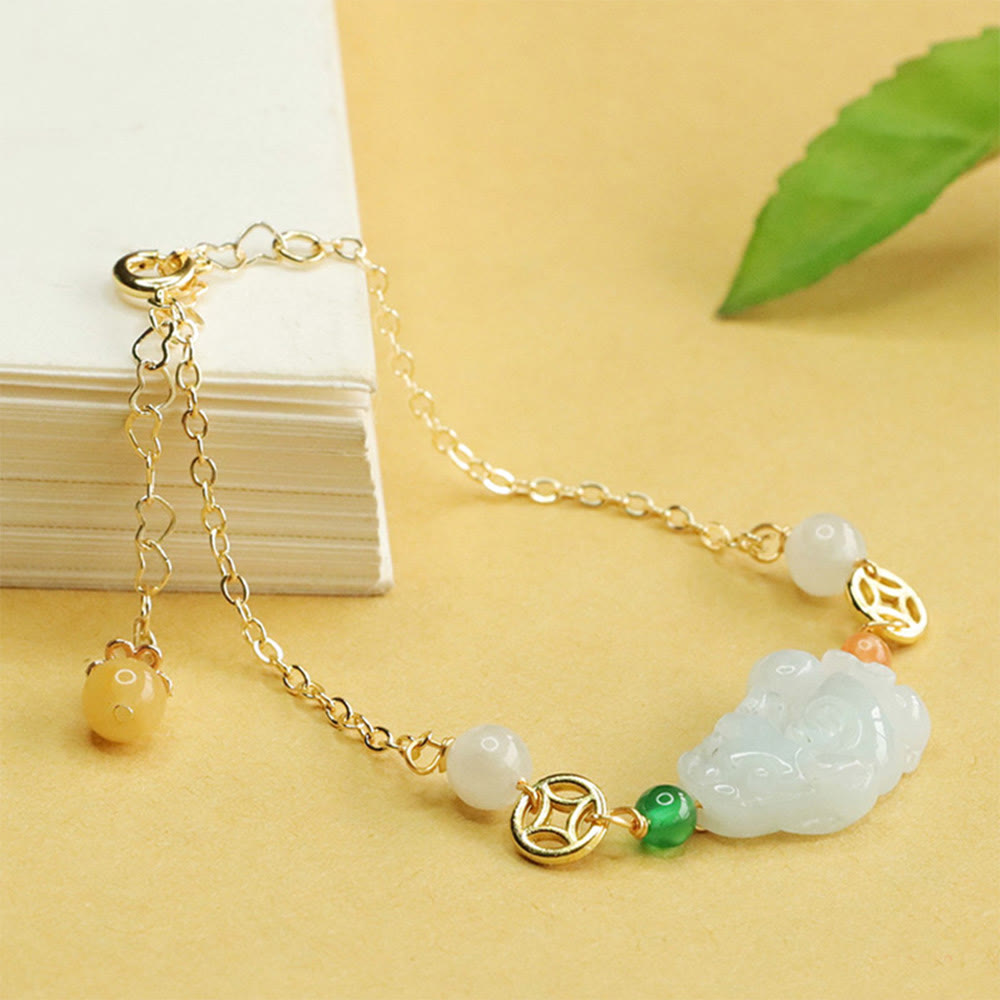 PiXiu-Armband aus Jade und Kupfer mit verstellbarem Handgelenk von 14–20 cm