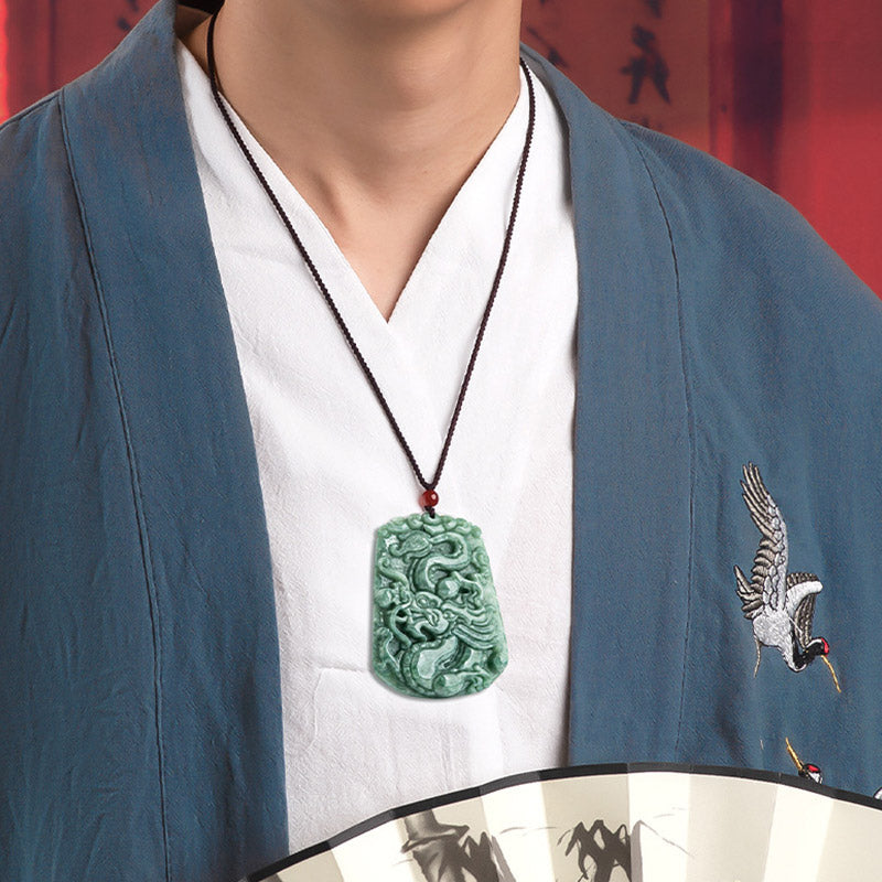 Jade-Drachen-Stärke-Halskette, 50 cm, Anhänger zum Schutz