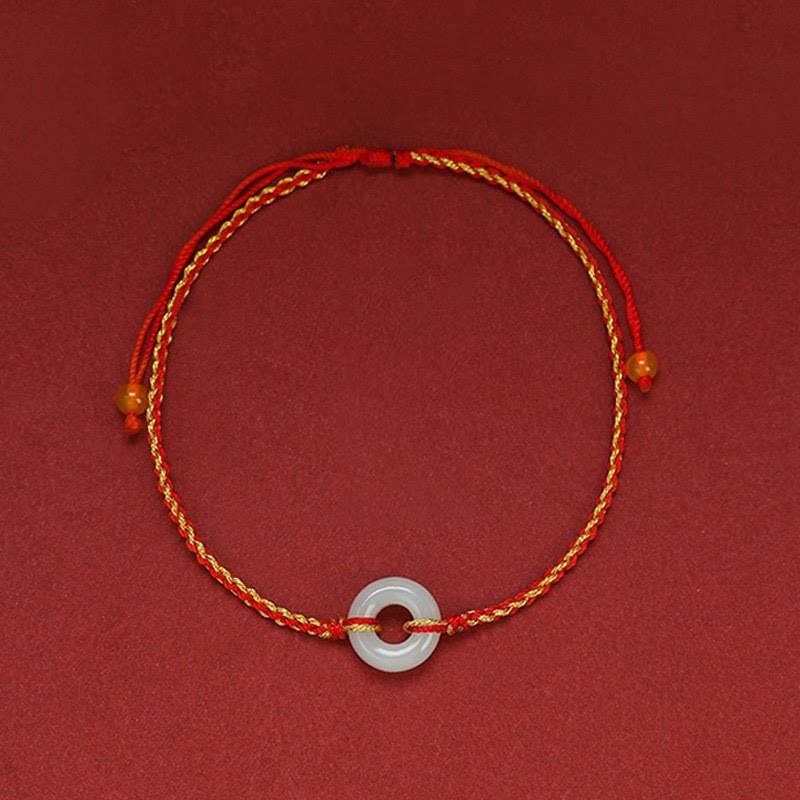 Jade Luck Abundance Geflochtenes Armband und Fußkettchen mit Peace-Schnalle