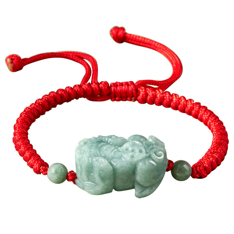 Jade Pi Xiu Schutzarmband mit King Kong Knoten, rote Schnur