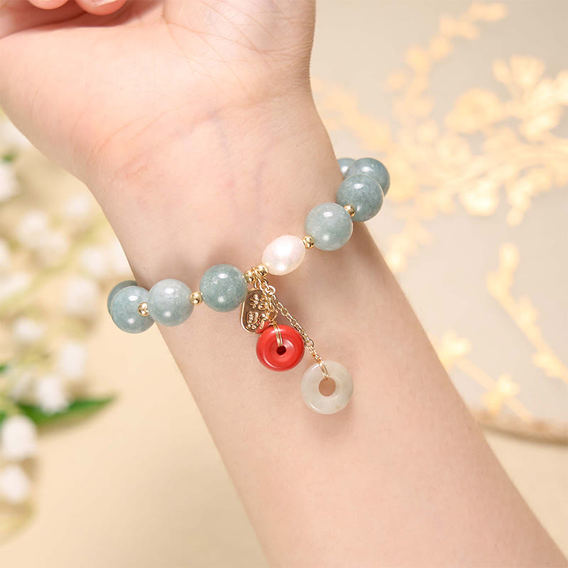 Jade-Rot-Achat-Peace-Schnalle-Vertrauensarmband