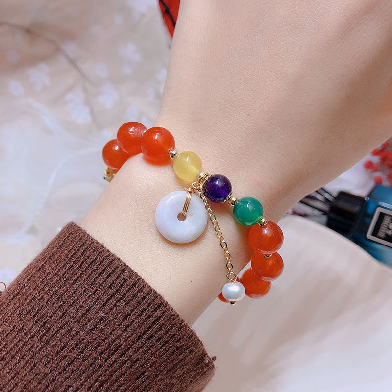 Jade-Rot-Achat-Peace-Schnalle-Vertrauensarmband