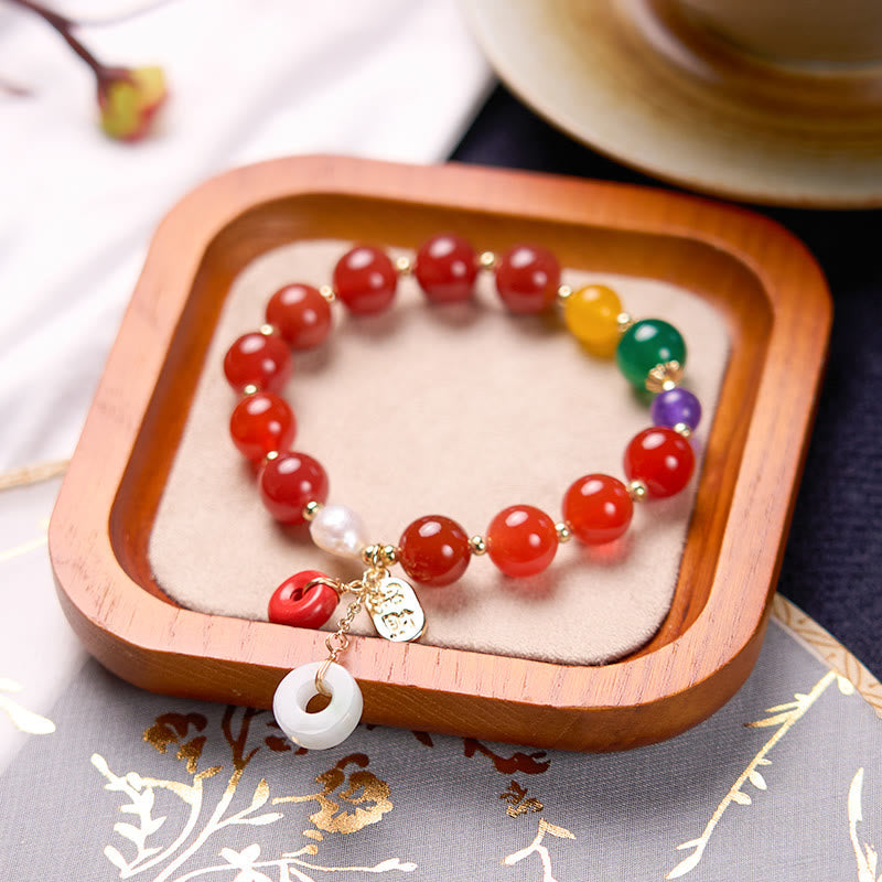 Jade-Rot-Achat-Peace-Schnalle-Vertrauensarmband
