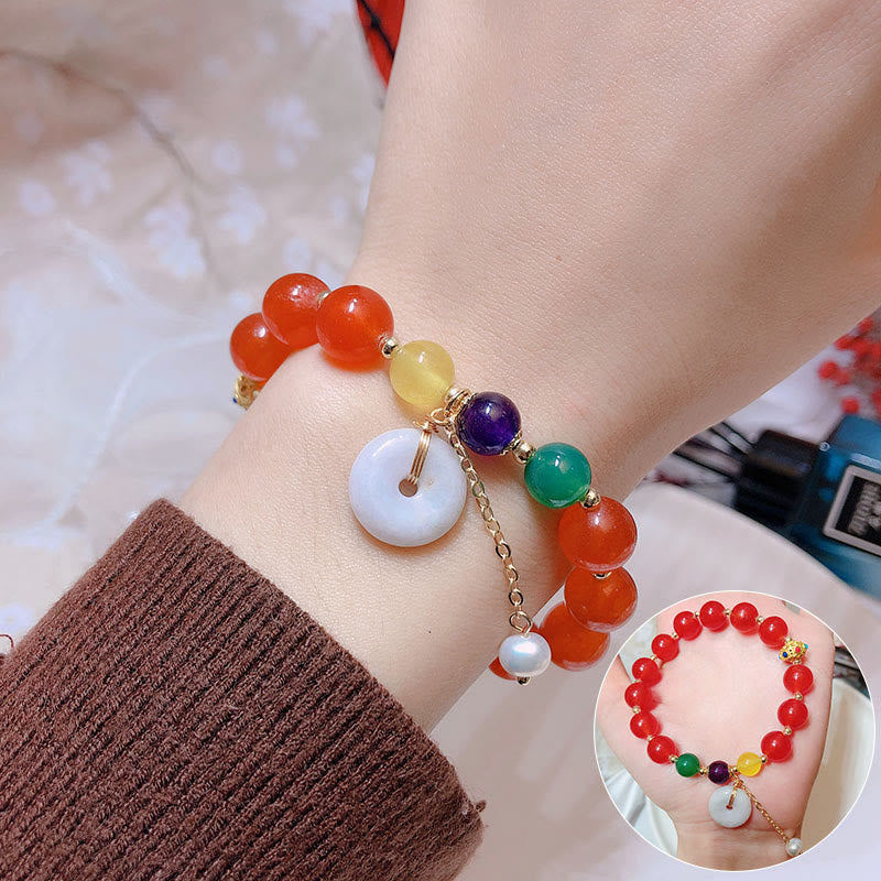 Jade-Rot-Achat-Peace-Schnalle-Vertrauensarmband