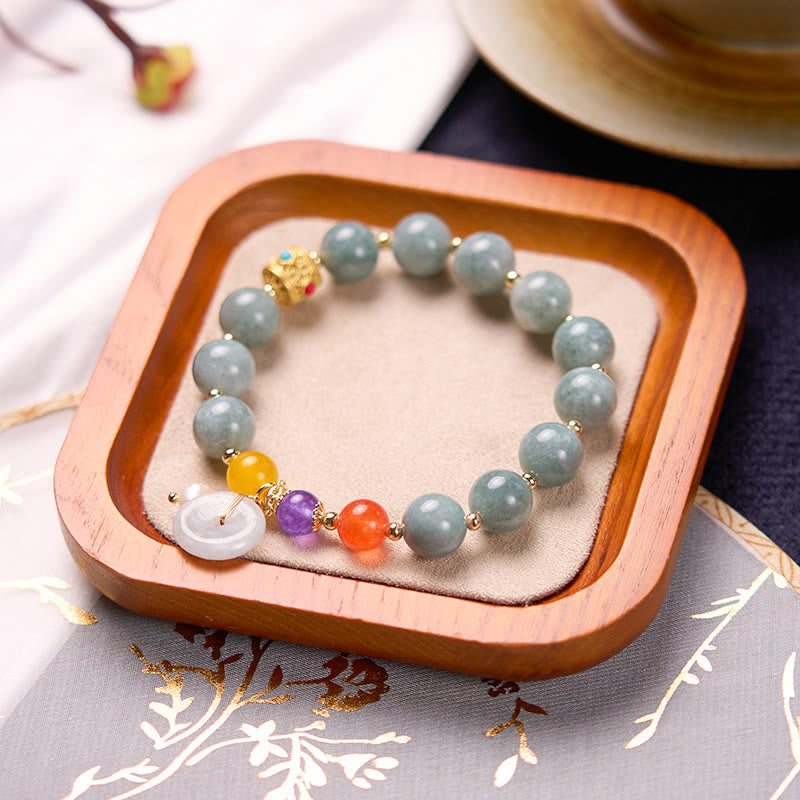 Jade-Rot-Achat-Peace-Schnalle-Vertrauensarmband
