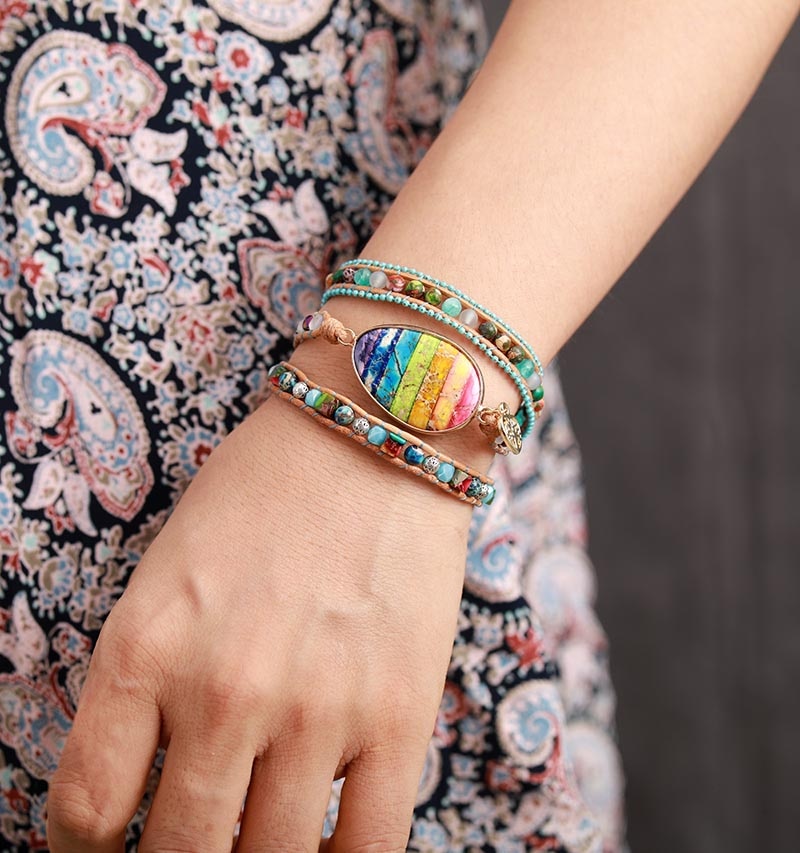 Jaspis Chakra Energie Leder Wickelarmband