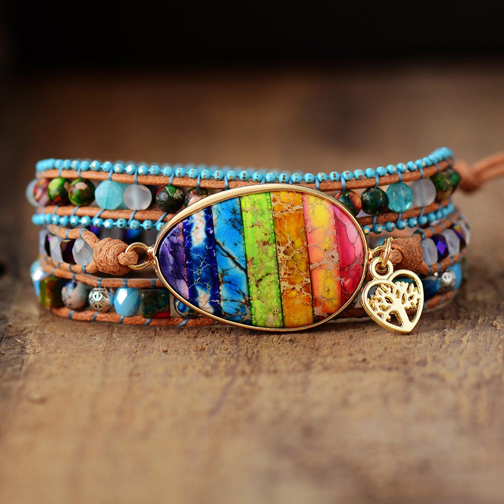 Jaspis Chakra Energie Leder Wickelarmband