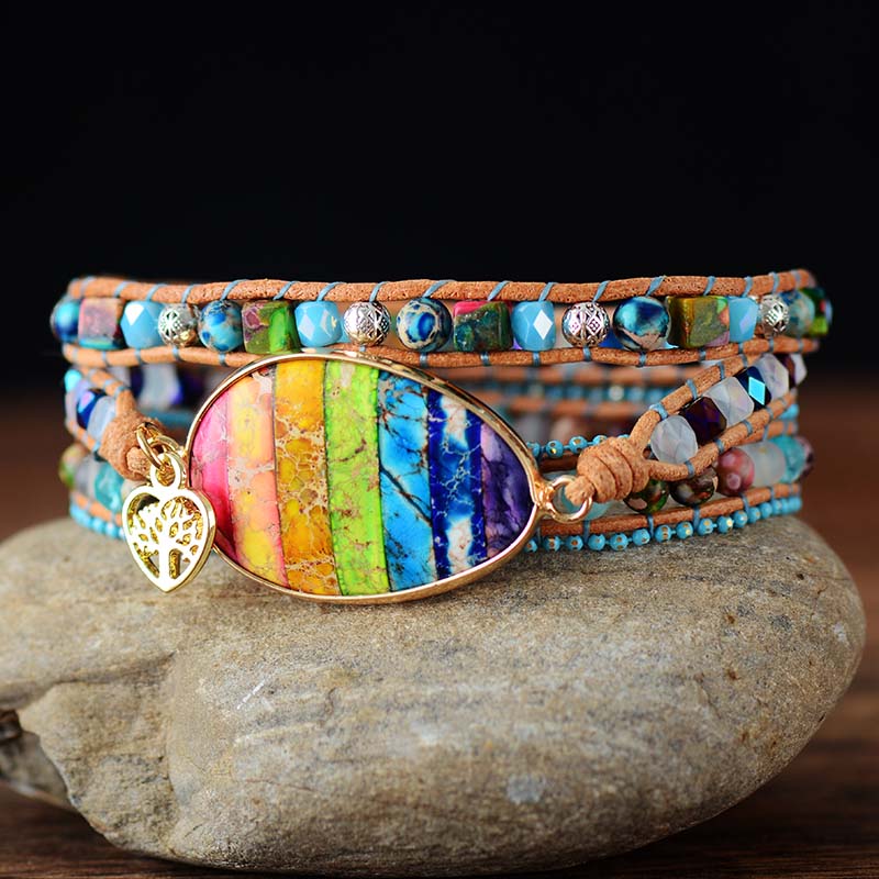 Jaspis Chakra Energie Leder Wickelarmband