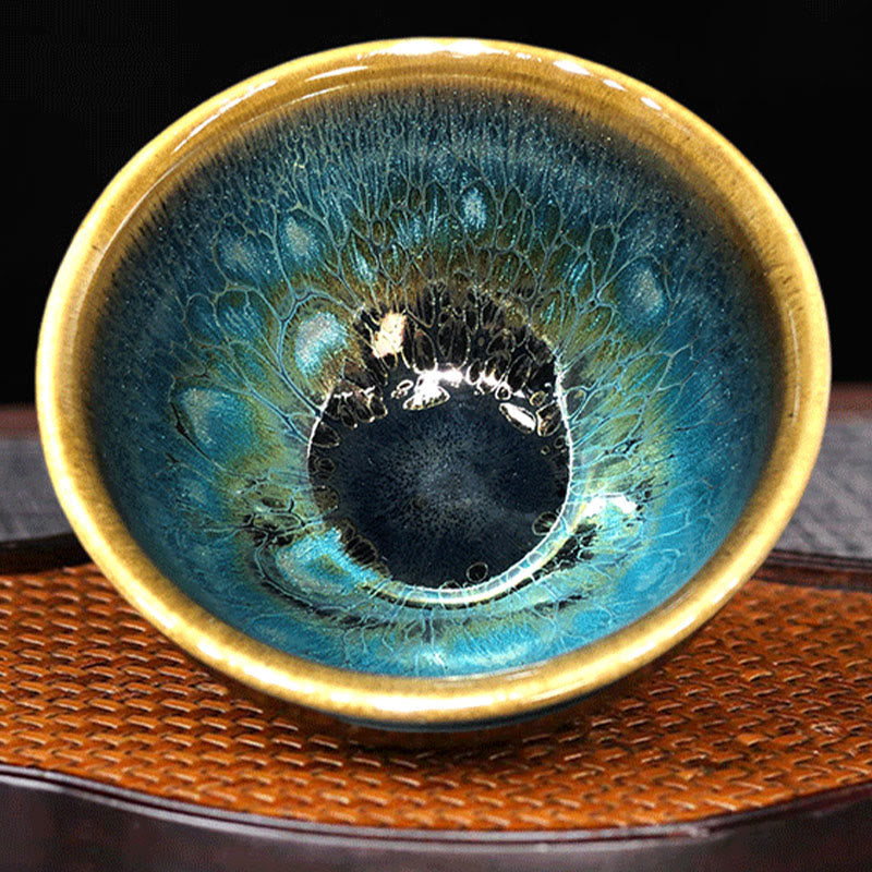 Jianzhan Keramik-Teetasse, 9,5 cm, blaue Glasur, handgefertigt