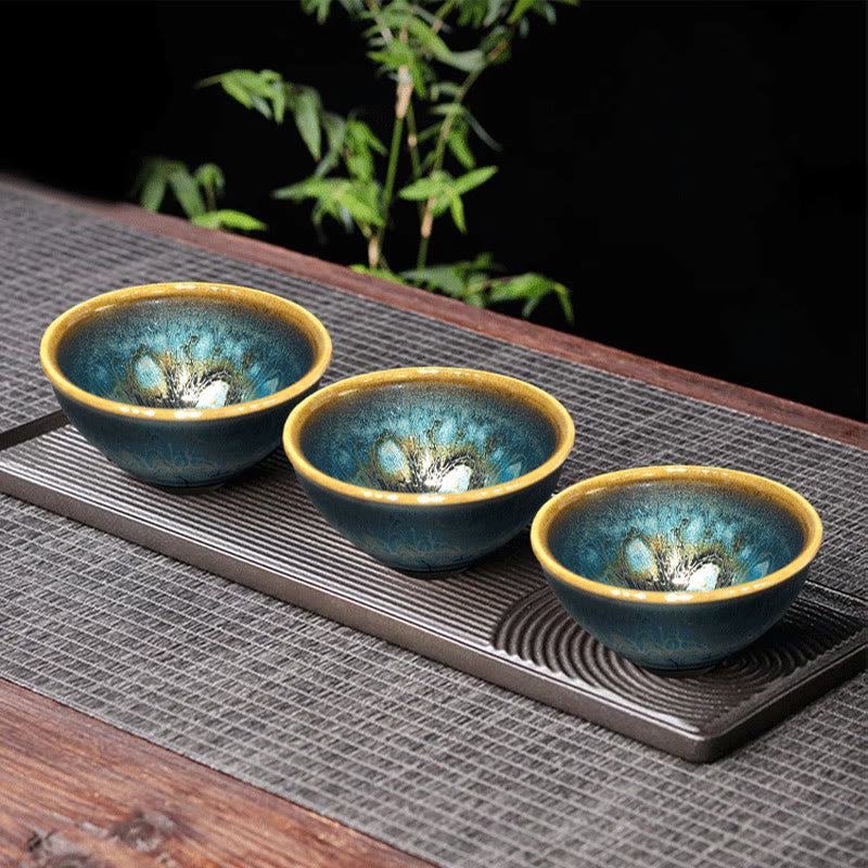 Jianzhan Keramik-Teetasse, 9,5 cm, blaue Glasur, handgefertigt