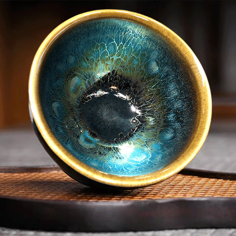 Jianzhan Keramik-Teetasse, 9,5 cm, blaue Glasur, handgefertigt