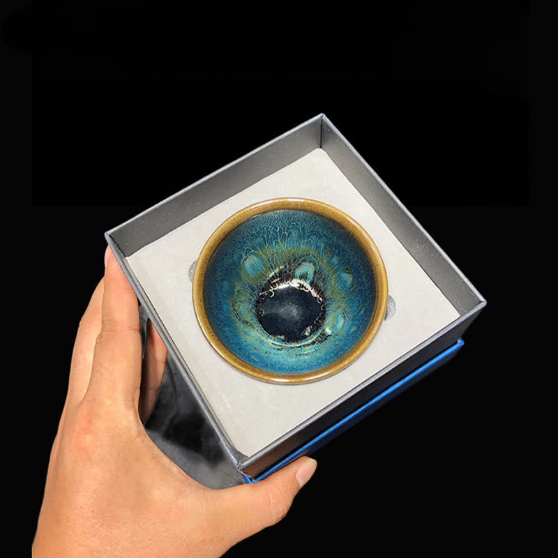 Jianzhan Keramik-Teetasse, 9,5 cm, blaue Glasur, handgefertigt