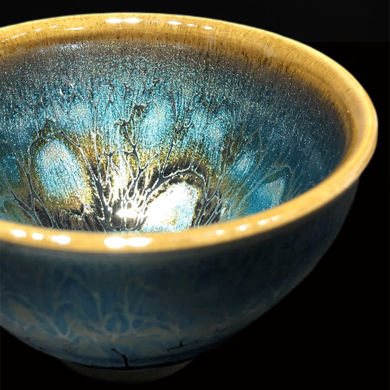 Jianzhan Keramik-Teetasse, 9,5 cm, blaue Glasur, handgefertigt