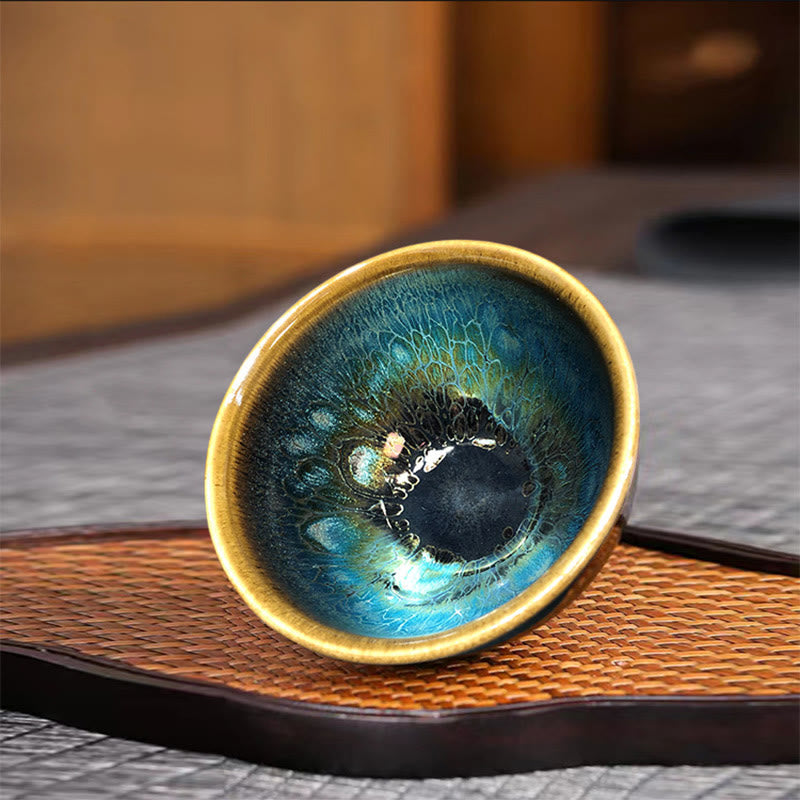 Jianzhan Keramik-Teetasse, 9,5 cm, blaue Glasur, handgefertigt