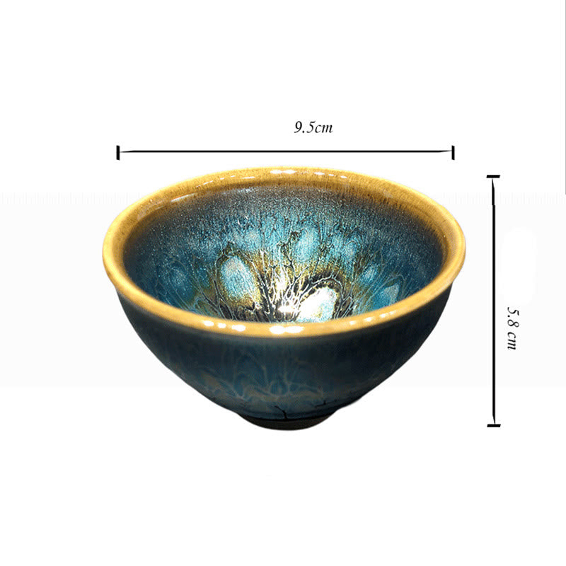 Jianzhan Keramik-Teetasse, 9,5 cm, blaue Glasur, handgefertigt
