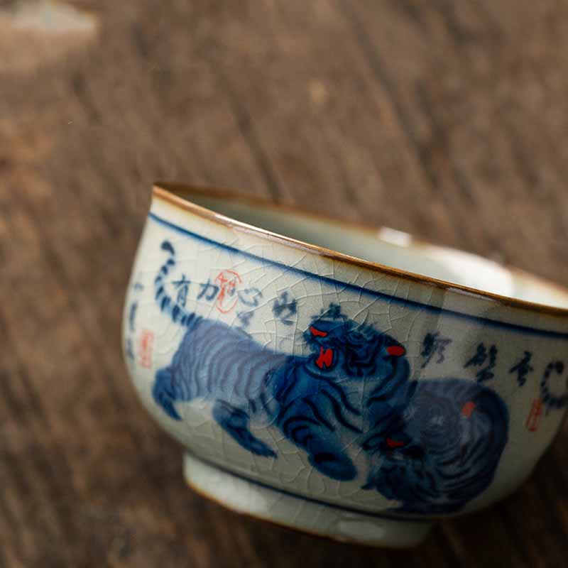 Jingdezhen handbemalte Tiger-Teetasse aus Keramik, 140 ml