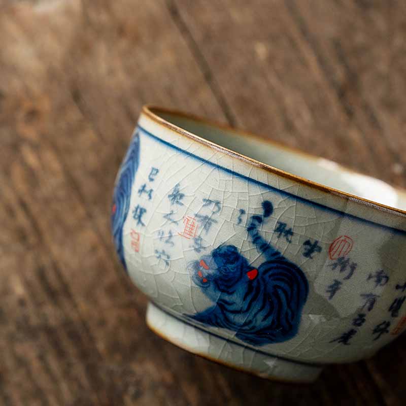 Jingdezhen handbemalte Tiger-Teetasse aus Keramik, 140 ml