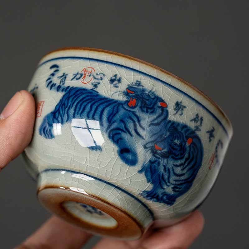 Jingdezhen handbemalte Tiger-Teetasse aus Keramik, 140 ml