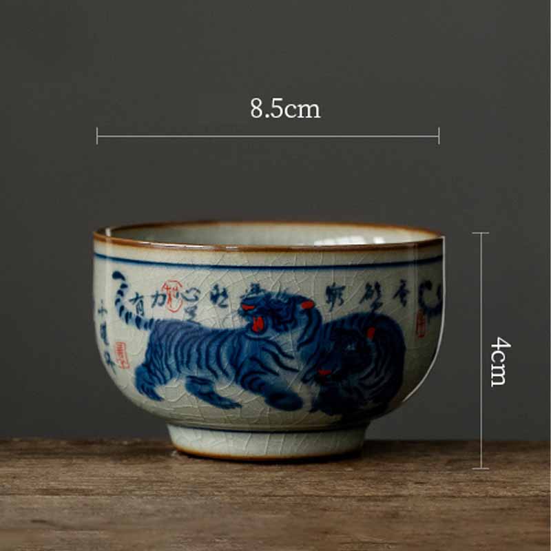 Jingdezhen handbemalte Tiger-Teetasse aus Keramik, 140 ml
