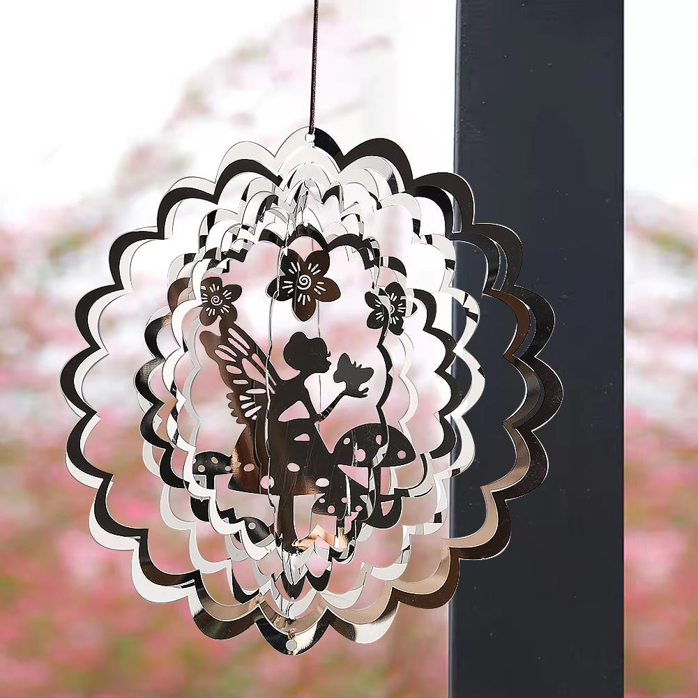 Decorative Kinetic Metal Wind Spinner with Fairy Silhouette and Flower Design for Garden Decor