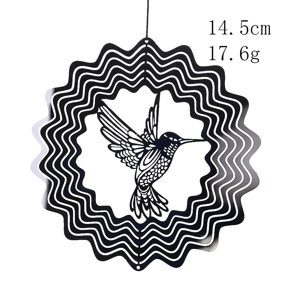 Black metal wind spinner with hummingbird design for Kinetic Stainless Steel Garden decor
