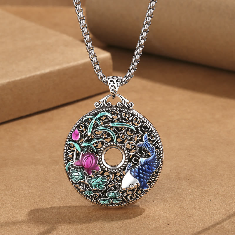 Halskette mit Koi-Fisch-Lotus-Friedensschnalle und Fu-Charakter