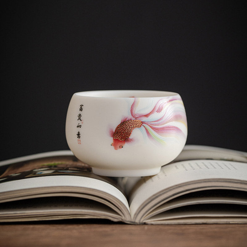 Teetasse aus Porzellan mit Koi-Fisch, 150 ml, Keramik, Zen-Dekor