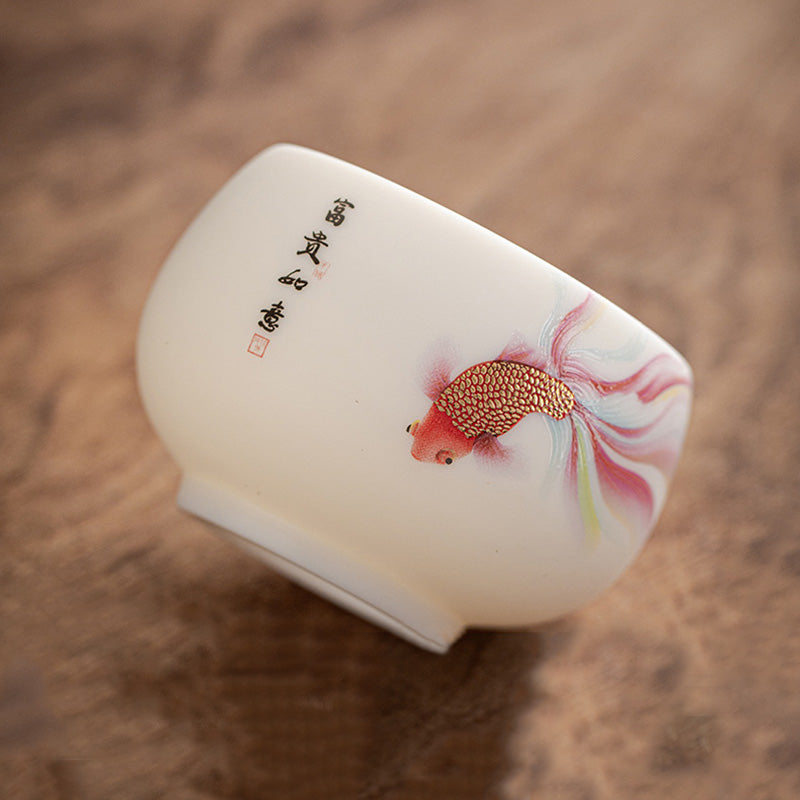 Teetasse aus Porzellan mit Koi-Fisch, 150 ml, Keramik, Zen-Dekor