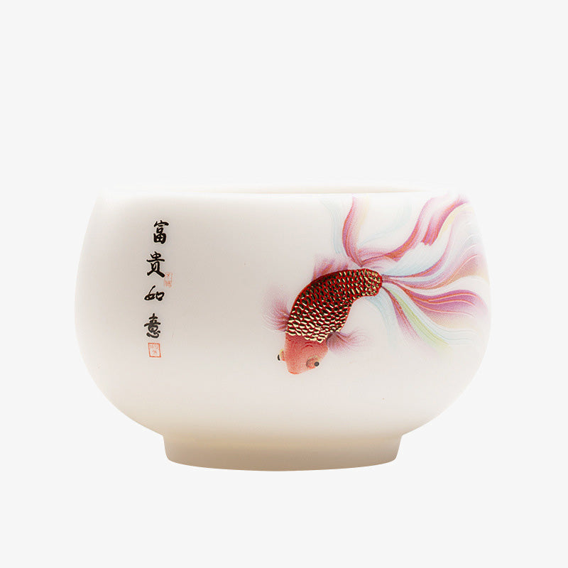 Teetasse aus Porzellan mit Koi-Fisch, 150 ml, Keramik, Zen-Dekor
