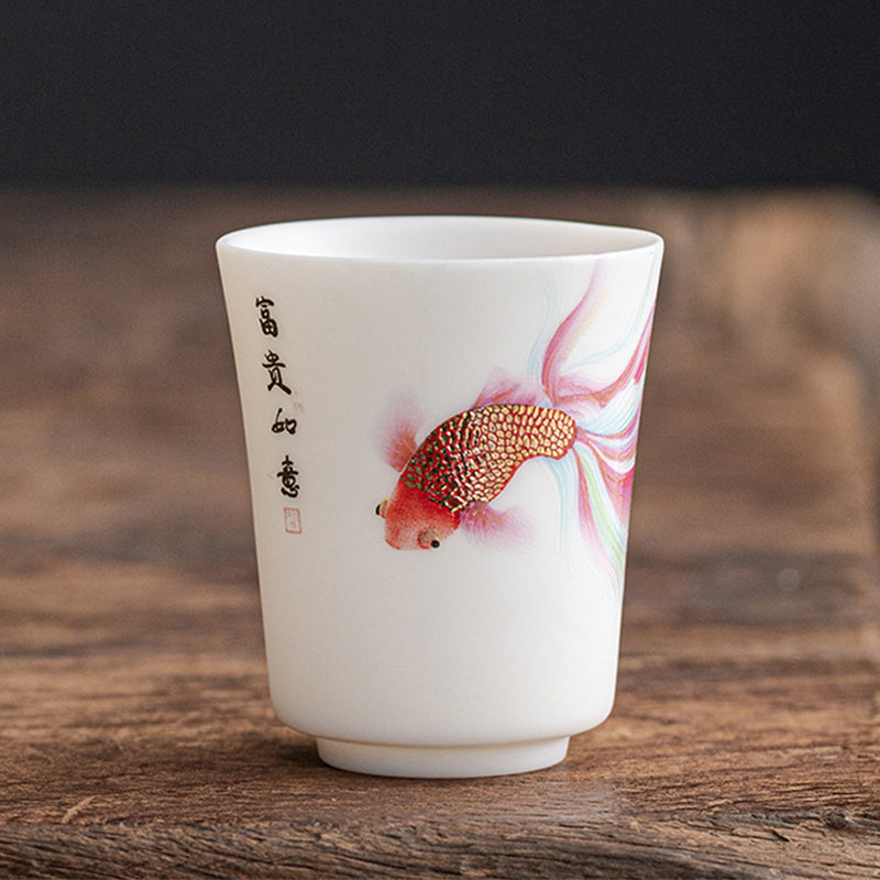 Teetasse aus Porzellan mit Koi-Fisch, 150 ml, Keramik, Zen-Dekor