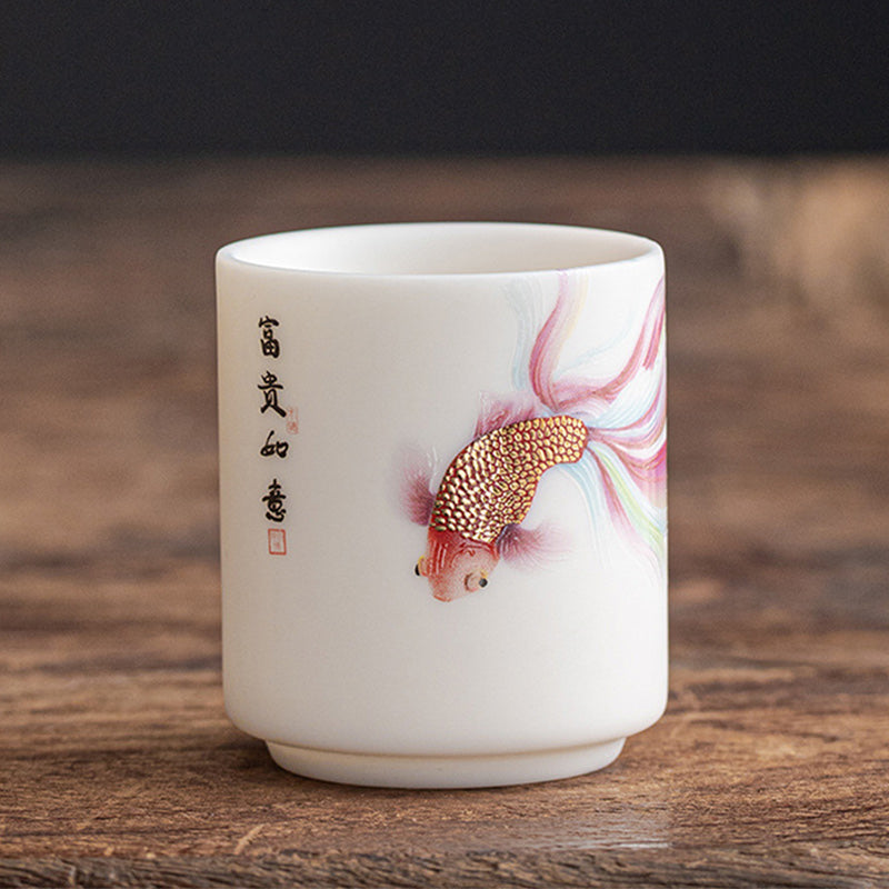 Teetasse aus Porzellan mit Koi-Fisch, 150 ml, Keramik, Zen-Dekor
