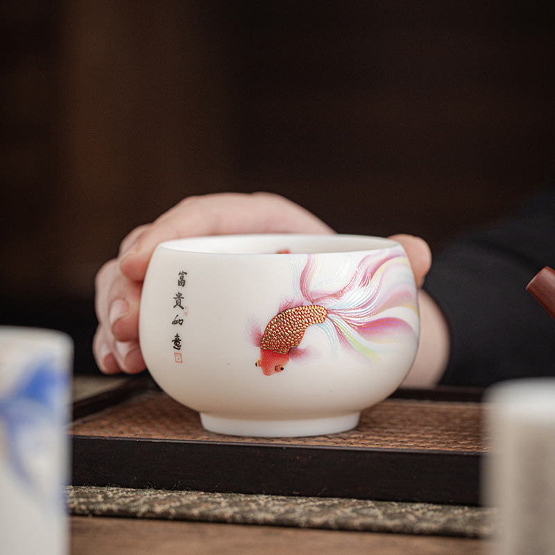 Teetasse aus Porzellan mit Koi-Fisch, 150 ml, Keramik, Zen-Dekor