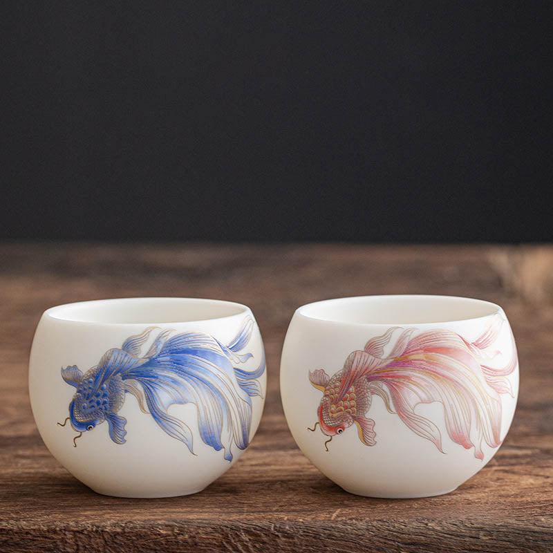 Teetasse aus Porzellan mit Koi-Fisch, 150 ml, Keramik, Zen-Dekor