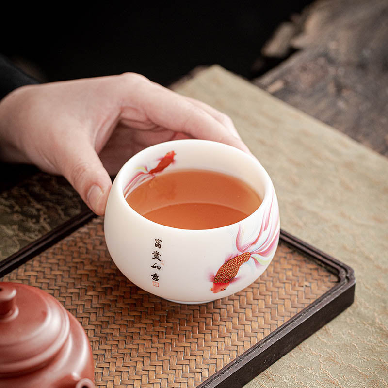 Teetasse aus Porzellan mit Koi-Fisch, 150 ml, Keramik, Zen-Dekor