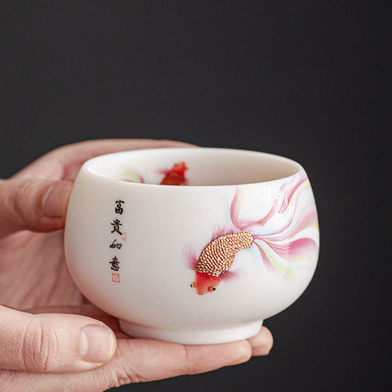 Teetasse aus Porzellan mit Koi-Fisch, 150 ml, Keramik, Zen-Dekor