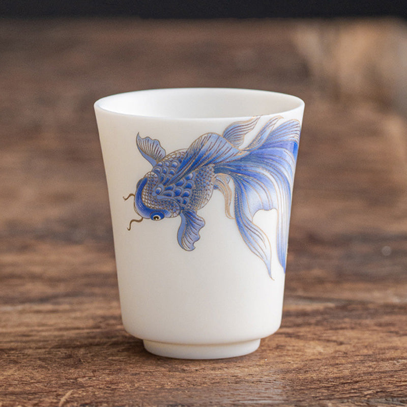 Teetasse aus Porzellan mit Koi-Fisch, 150 ml, Keramik, Zen-Dekor
