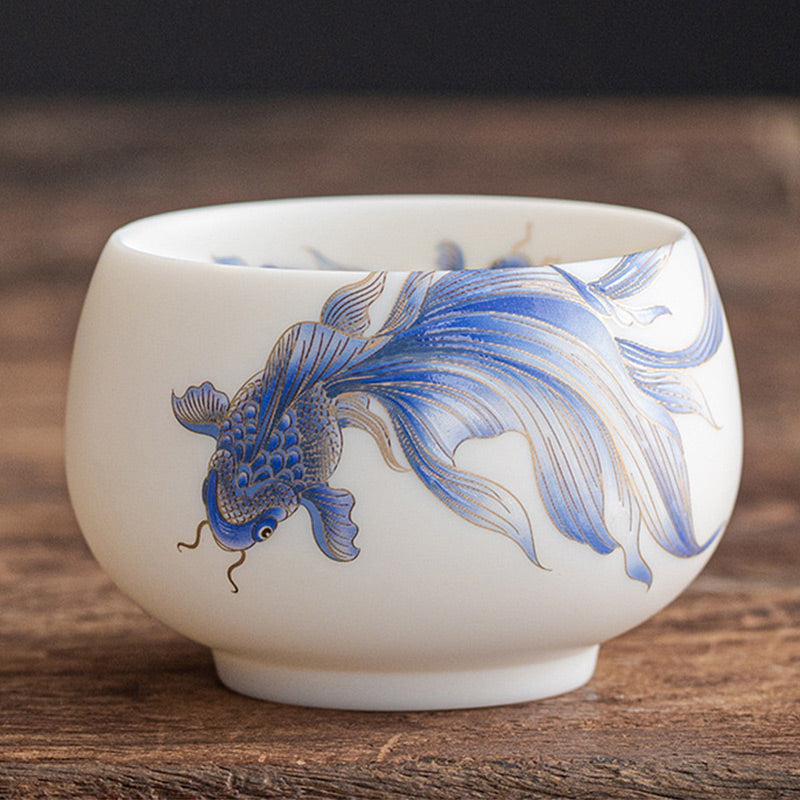 Teetasse aus Porzellan mit Koi-Fisch, 150 ml, Keramik, Zen-Dekor