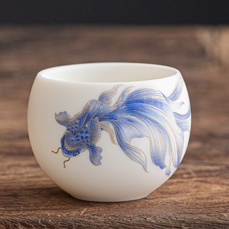 Teetasse aus Porzellan mit Koi-Fisch, 150 ml, Keramik, Zen-Dekor