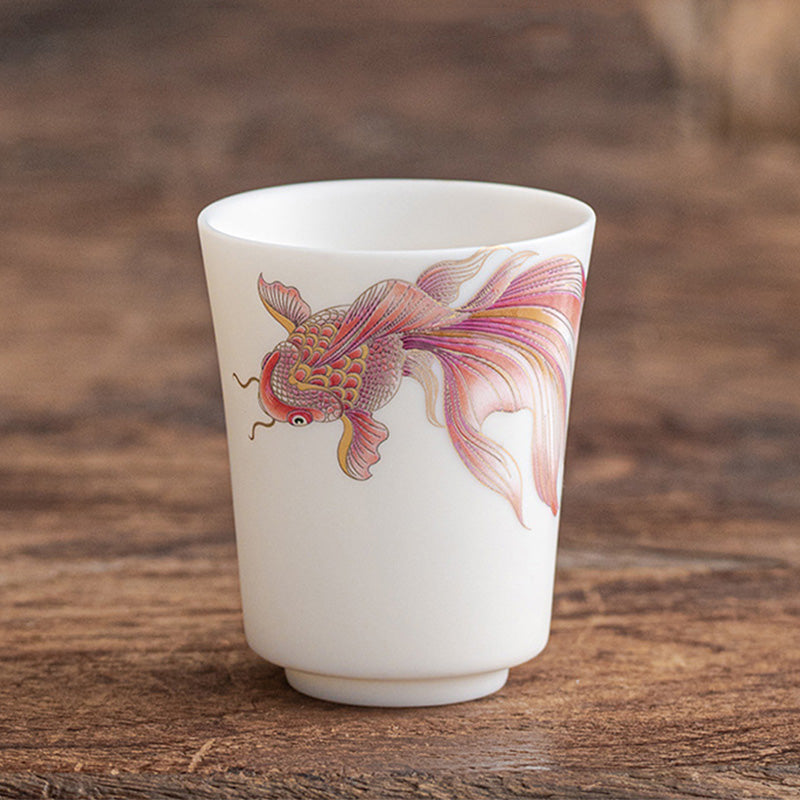 Teetasse aus Porzellan mit Koi-Fisch, 150 ml, Keramik, Zen-Dekor