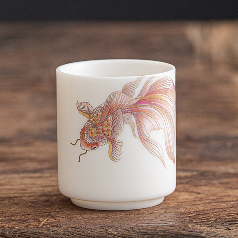 Teetasse aus Porzellan mit Koi-Fisch, 150 ml, Keramik, Zen-Dekor